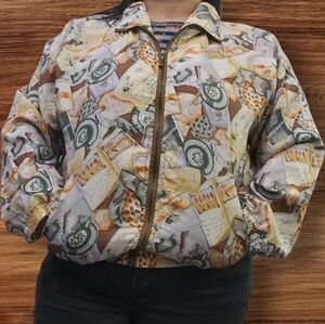 EVR Safari Picture Postcard Photo Album Print 100% Silk Jacket Women's Size XL